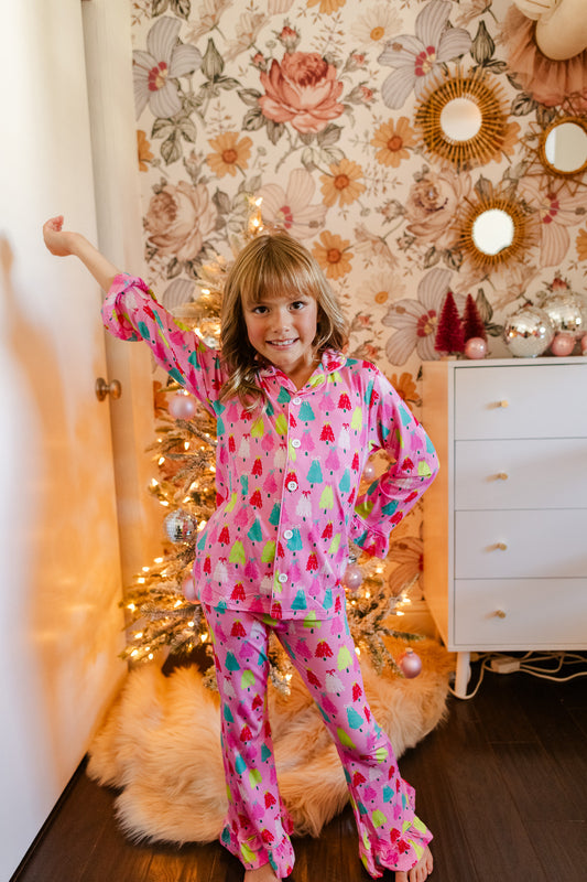 Girls Pink Tinsel Pines Pajamas
