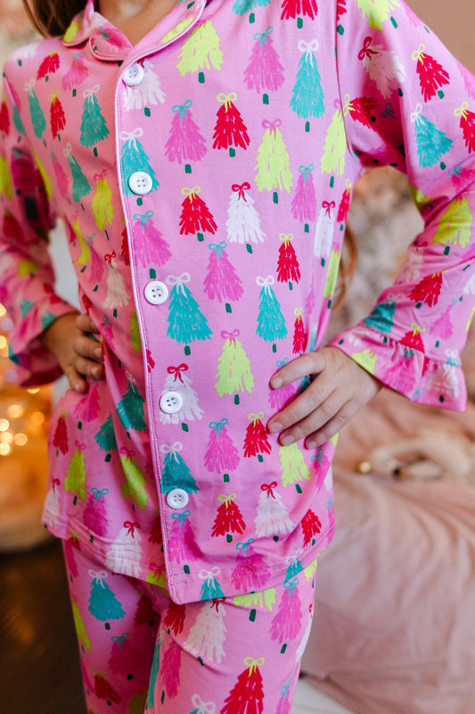 Girls Pink Tinsel Pines Pajamas