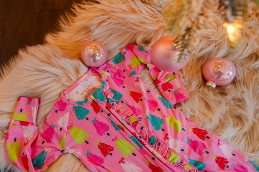 Infant Pink Tinsel Pines zipper romper