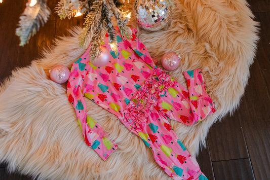 Infant Pink Tinsel Pines zipper romper