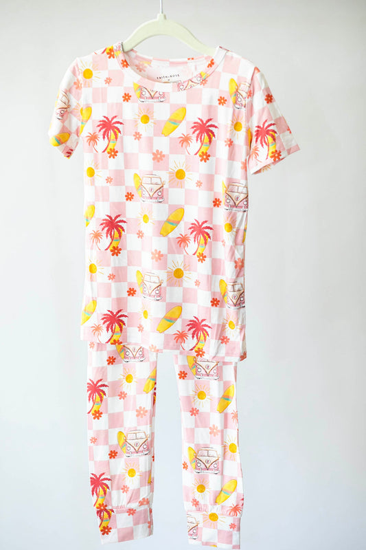 Retro Beach Two Piece Pajama set - Pink