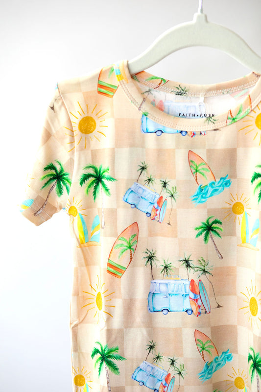 Retro Beach Two Piece Pajama Set- Neutral
