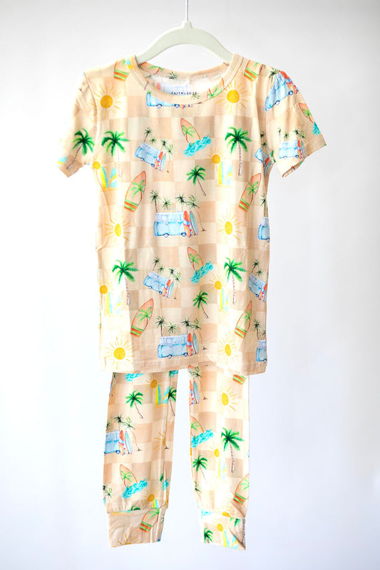 Retro Beach Two Piece Pajama Set- Neutral