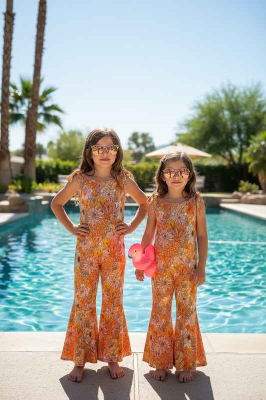 Blush & Bloom Bell Bottom Romper - Marigold