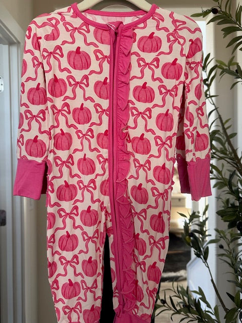 Pink Pumpkin Bows Zipper Pajama