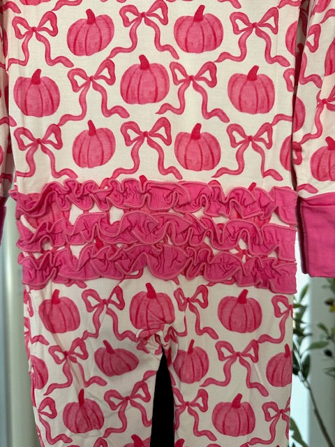 Pink Pumpkin Bows Zipper Pajama
