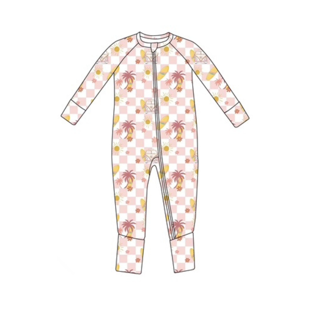 Retro Beach Zipper Pajama - Pink