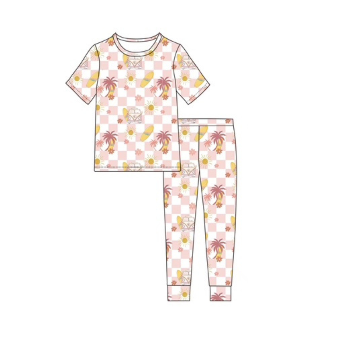 Retro Beach Two Piece Pajama set - Pink